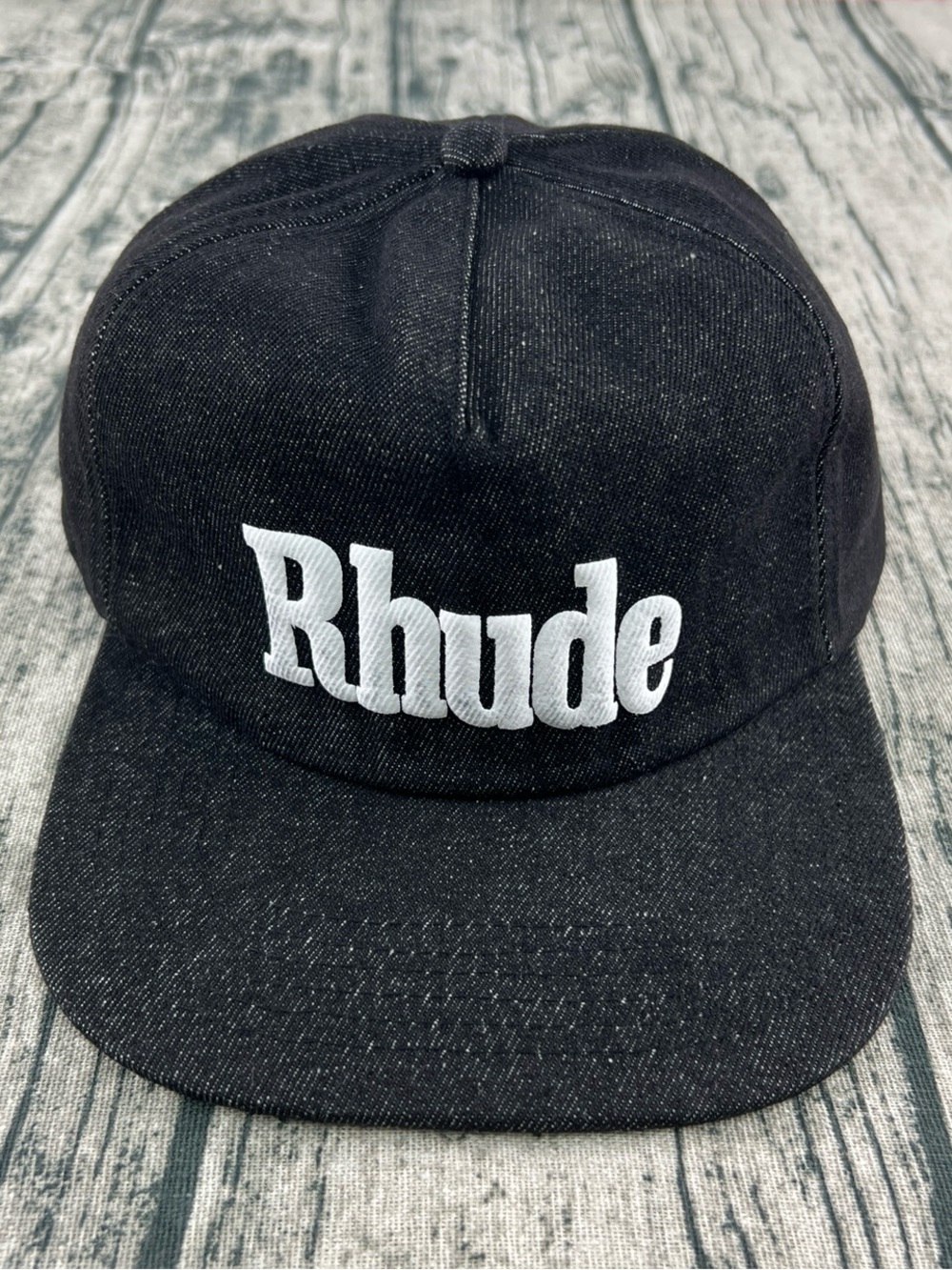 Rhude Black Cap with White Script Logo